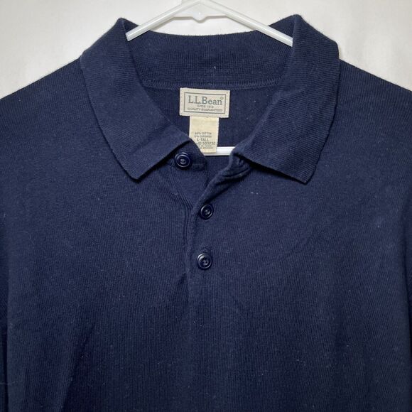 LL Bean Long Sleeve Sweater Polo Mens Size LT Large Tall Navy Cotton Cashmere